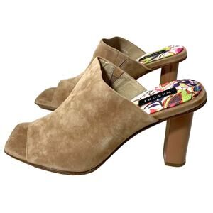 Natori Gamine Suede Column Heel Mule Sandals - Women's Size 7.5 - Doe